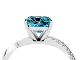 White gold Cushion Cut Blue Topaz Engagement Ring with Side Stone Accents and Four-Prong Setting_100