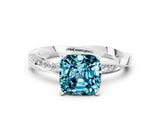 White gold Cushion Cut Blue Topaz Engagement Ring with Side Stone Accents and Four-Prong Setting_24