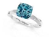 White gold Cushion Cut Blue Topaz Engagement Ring with Side Stone Accents and Four-Prong Setting_25