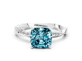 White gold Cushion Cut Blue Topaz Engagement Ring with Side Stone Accents and Four-Prong Setting_27