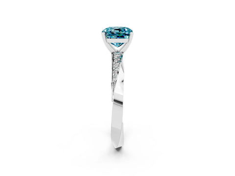 White gold Cushion Cut Blue Topaz Engagement Ring with Side Stone Accents and Four-Prong Setting_29