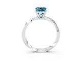 White gold Cushion Cut Blue Topaz Engagement Ring with Side Stone Accents and Four-Prong Setting_30