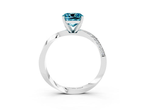 White gold Cushion Cut Blue Topaz Engagement Ring with Side Stone Accents and Four-Prong Setting_30