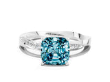 White gold Cushion Cut Blue Topaz Engagement Ring with Side Stone Accents and Four-Prong Setting_96