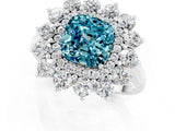 White gold Cushion Cut Blue Topaz Floral Double Halo Engagement Ring with Prong Setting_37