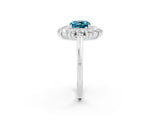 White gold Cushion Cut Blue Topaz Floral Double Halo Engagement Ring with Prong Setting_86