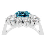 White gold Cushion Cut Blue Topaz Floral Double Halo Engagement Ring with Prong Setting_88