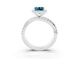 White gold Cushion Cut Blue Topaz Halo Ring with Round Split Shank and Prong Setting_63