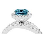 White gold Cushion Cut Blue Topaz Halo Ring with Round Split Shank and Prong Setting_64
