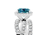 White gold Cushion Cut Blue Topaz Halo Ring with Round Split Shank and Prong Setting_65