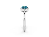 White gold Cushion Cut Blue Topaz Halo Ring with Tapered Band and Four-Prong Setting_2