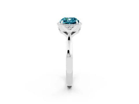 White gold Cushion Cut Blue Topaz Halo Ring with Tapered Band and Four-Prong Setting_2