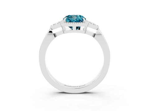 White gold Cushion Cut Blue Topaz Halo Ring with Tapered Band and Four-Prong Setting_3
