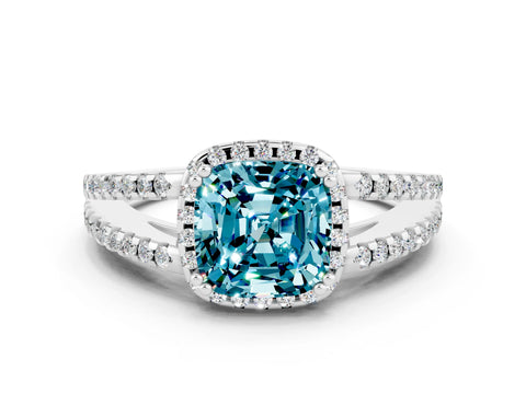White gold Cushion Cut Blue Topaz Halo Split Shank Engagement Ring_12