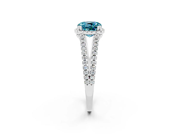 Platinum Cushion Cut Blue Topaz Halo Split Shank Engagement Ring
