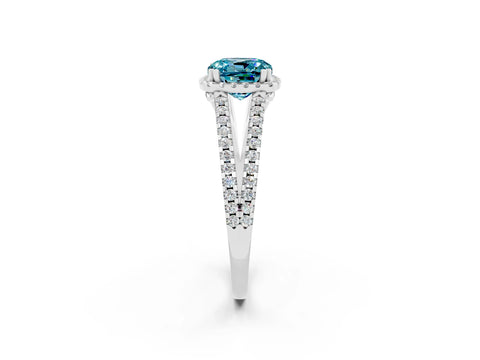 White gold Cushion Cut Blue Topaz Halo Split Shank Engagement Ring_14