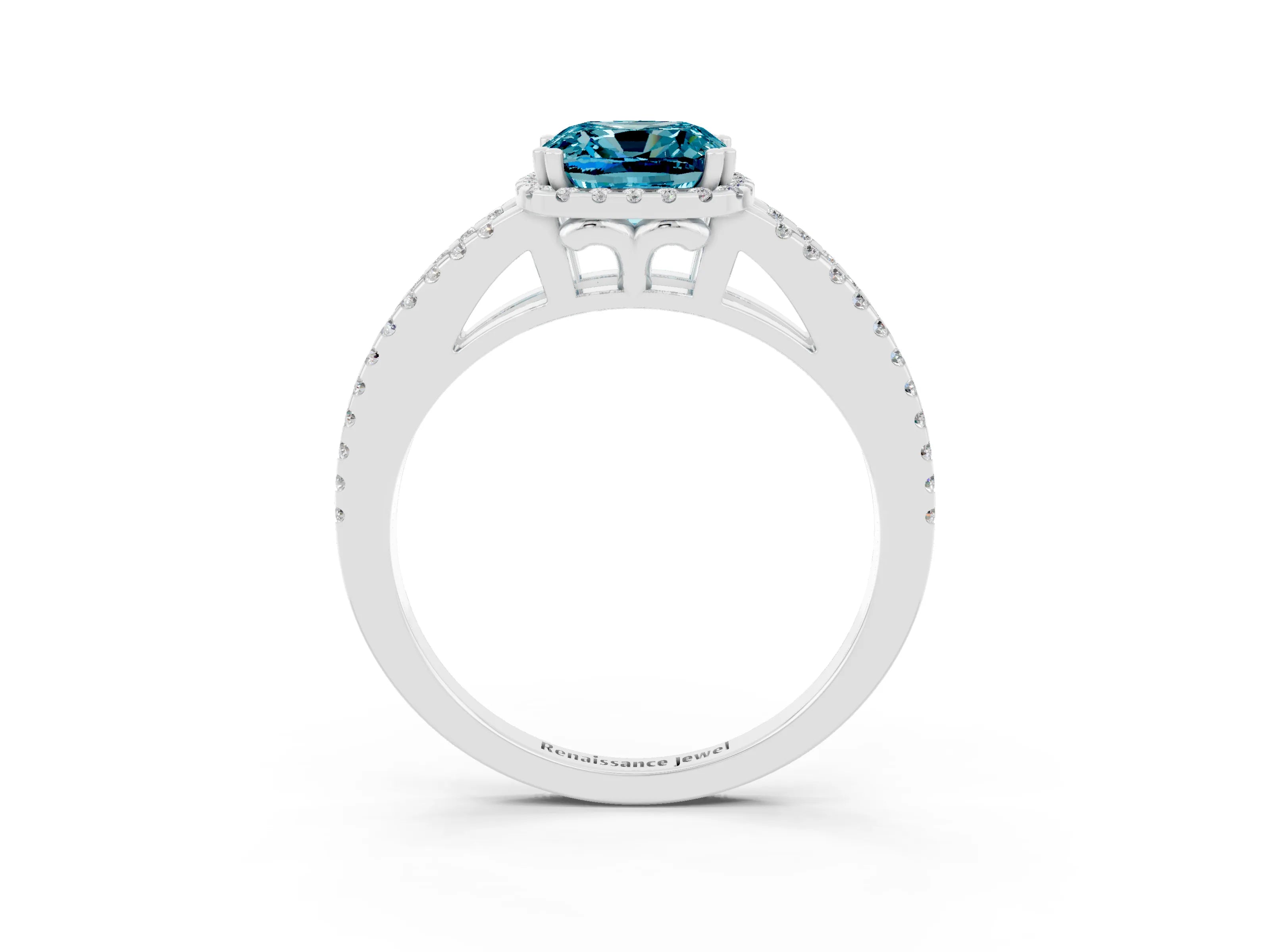 White gold Cushion Cut Blue Topaz Halo Split Shank Engagement Ring_15