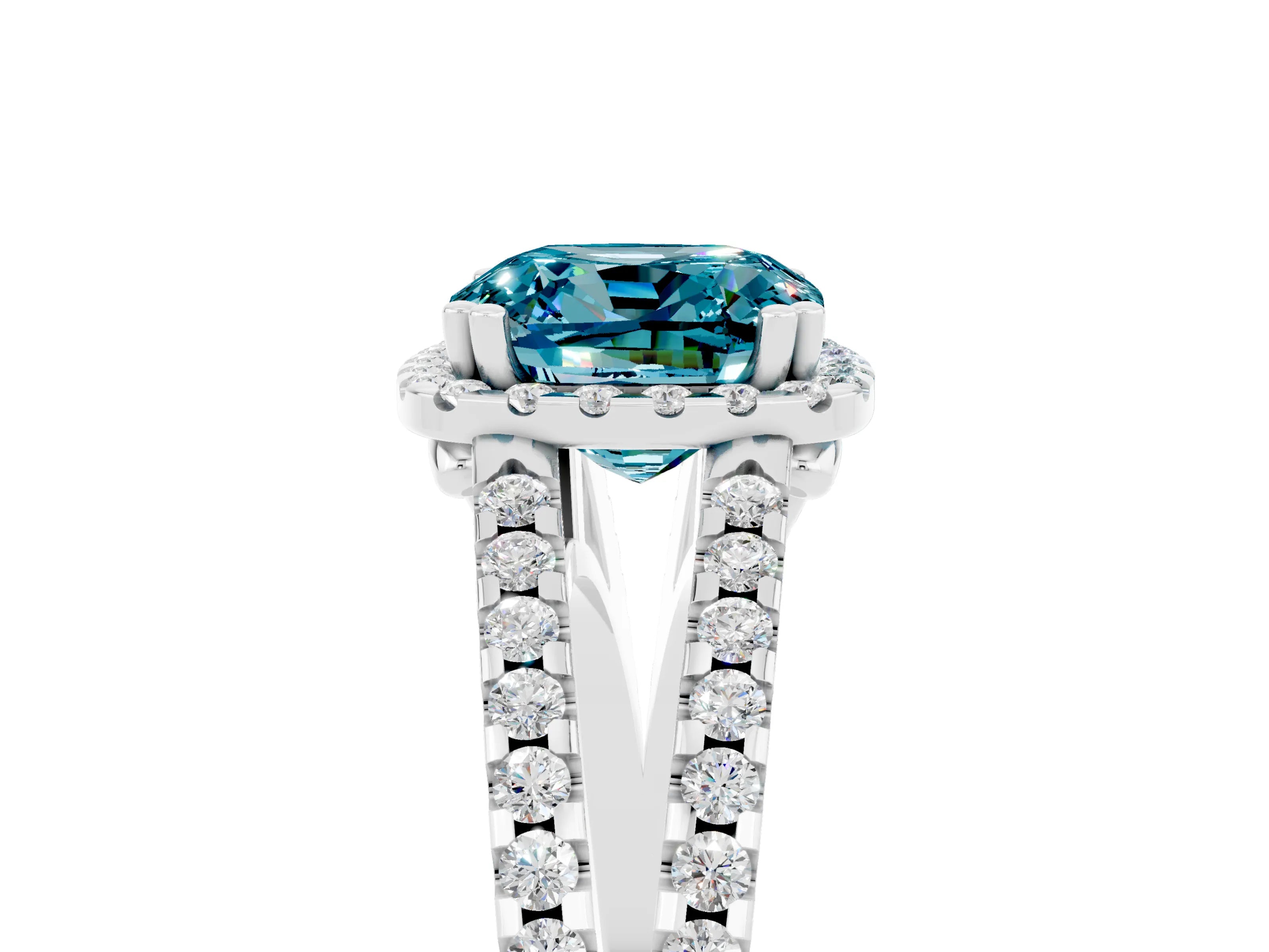 White gold Cushion Cut Blue Topaz Halo Split Shank Engagement Ring_17