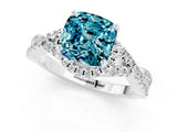 White gold Cushion Cut Blue Topaz Halo Twist Band Solitaire Prong Setting Ring_1