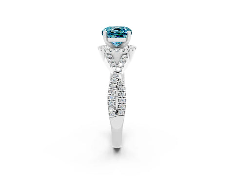 White gold Cushion Cut Blue Topaz Halo Twist Band Solitaire Prong Setting Ring_2