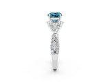 White gold Cushion Cut Blue Topaz Halo Twist Band Solitaire Prong Setting Ring_2