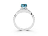 White gold Cushion Cut Blue Topaz Halo Twist Band Solitaire Prong Setting Ring_3
