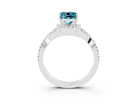 White gold Cushion Cut Blue Topaz Halo Twist Band Solitaire Prong Setting Ring_3