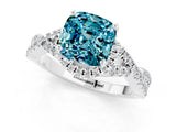 White gold Cushion Cut Blue Topaz  Halo Twist Band Solitaire Prong Setting Ring_49