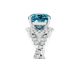 White gold Cushion Cut Blue Topaz Halo Twist Band Solitaire Prong Setting Ring_5