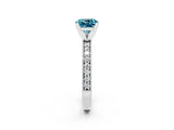 White gold Cushion Cut Blue Topaz Milgrain Pavé Engagement Ring with Four-Prong Setting_14