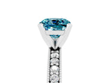White gold Cushion Cut Blue Topaz Milgrain Pavé Engagement Ring with Four-Prong Setting_17