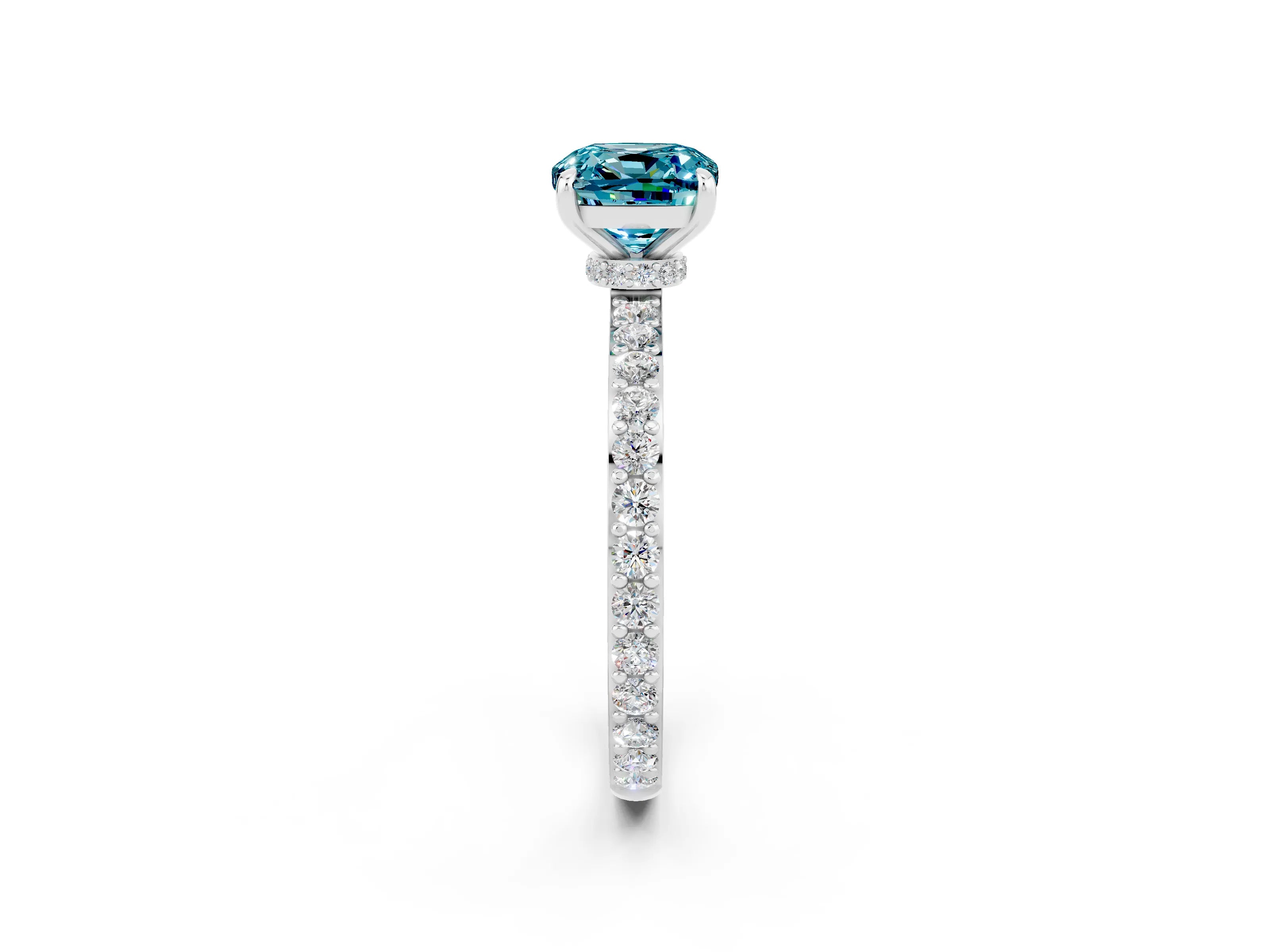 White gold Cushion Cut Blue Topaz Pavé Engagement Ring with Round  Accents and Prong Setting_26
