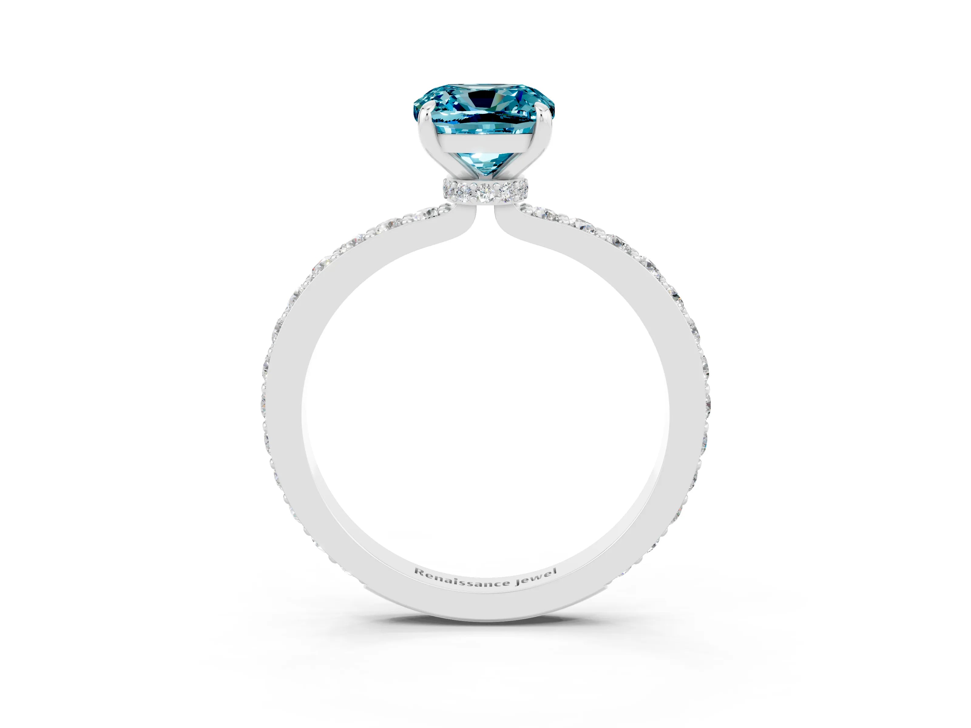 White gold Cushion Cut Blue Topaz Pavé Engagement Ring with Round  Accents and Prong Setting_27