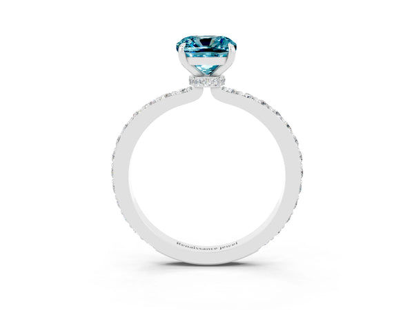 White gold Cushion Cut Blue Topaz Pavé Engagement Ring with Round  Accents and Prong Setting