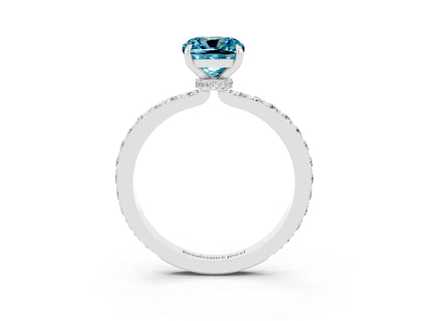 White gold Cushion Cut Blue Topaz Pavé Engagement Ring with Round  Accents and Prong Setting_27