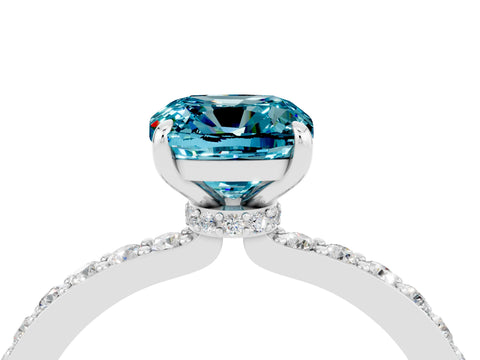 White gold Cushion Cut Blue Topaz Pavé Engagement Ring with Round  Accents and Prong Setting_28