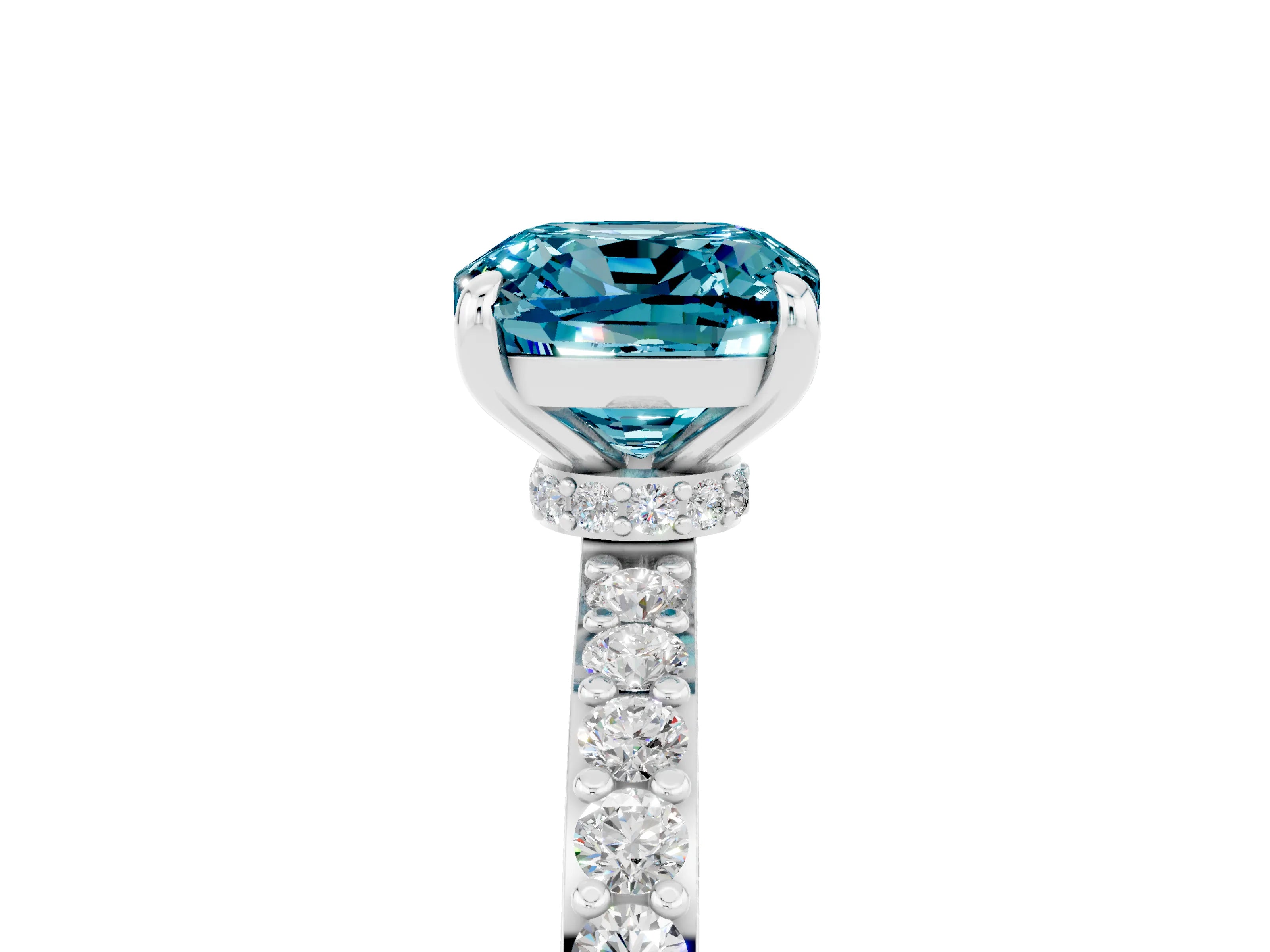 White gold Cushion Cut Blue Topaz Pavé Engagement Ring with Round  Accents and Prong Setting_29