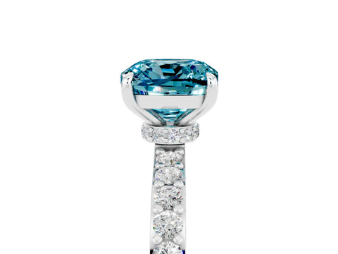 White gold Cushion Cut Blue Topaz Pavé Engagement Ring with Round  Accents and Prong Setting_29