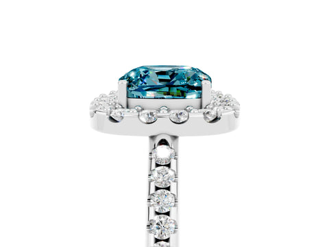 White gold Cushion Cut Blue Topaz Pavé Halo Ring with Four-Prong Setting_17