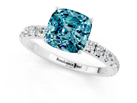 White gold Cushion Cut Blue Topaz Pavé Solitaire Engagement Ring with Four-Prong Setting_13