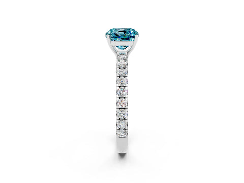 White gold Cushion Cut Blue Topaz Pavé Solitaire Engagement Ring with Four-Prong Setting_14