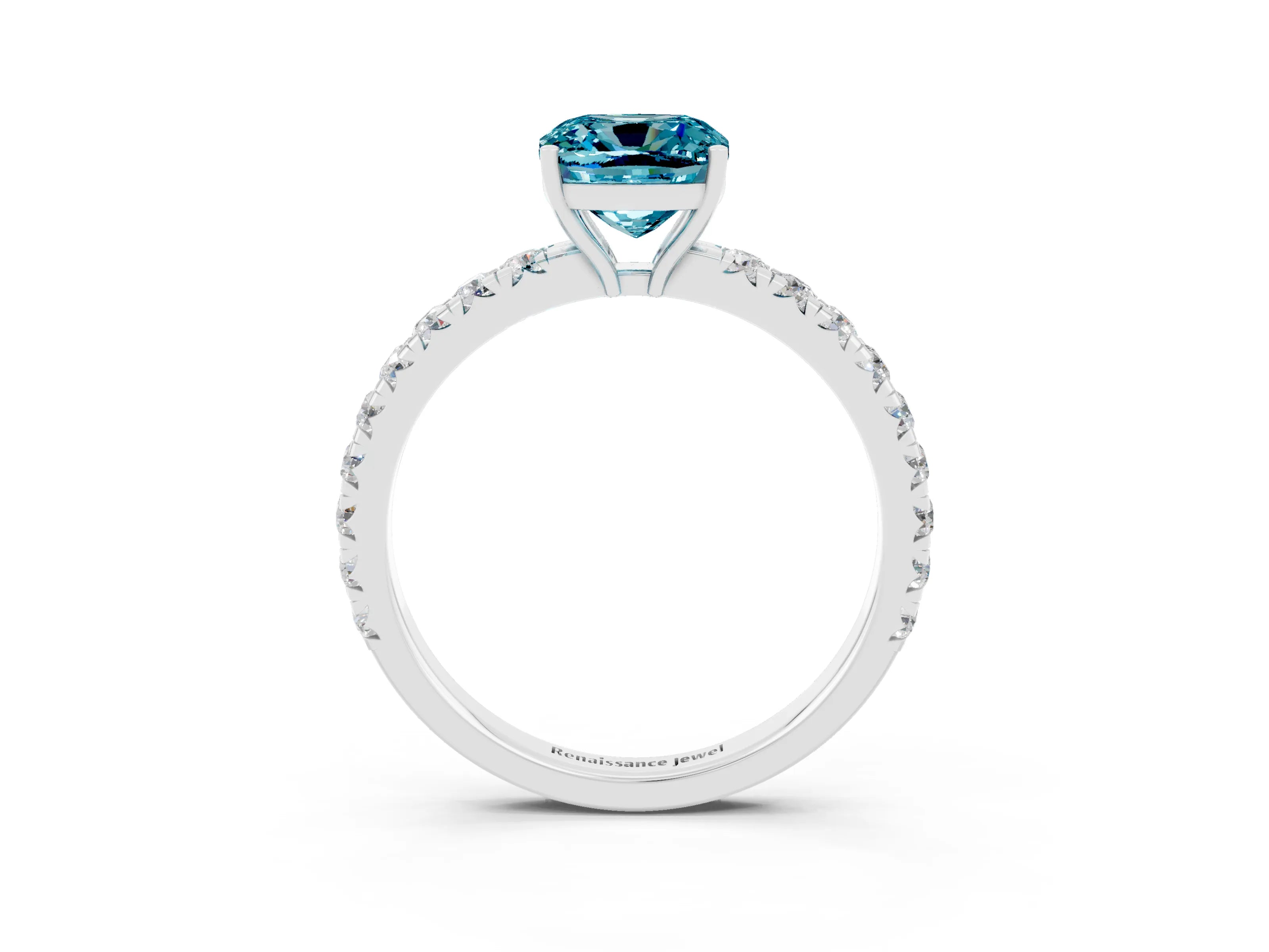 White gold Cushion Cut Blue Topaz Pavé Solitaire Engagement Ring with Four-Prong Setting_15