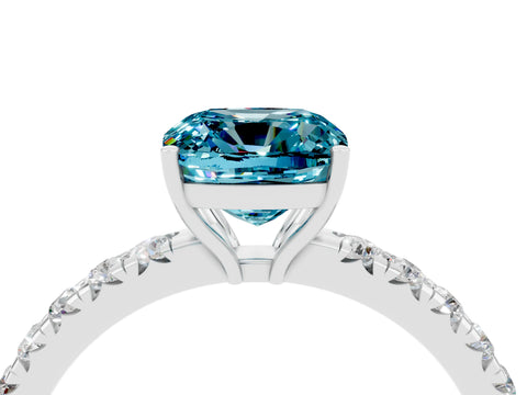 White gold Cushion Cut Blue Topaz Pavé Solitaire Engagement Ring with Four-Prong Setting_16