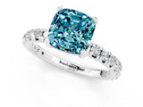 White gold Cushion Cut Blue Topaz Pavé Solitaire Ring with Round Band and Prong Setting_37