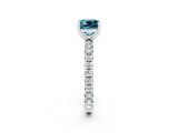 White gold Cushion Cut Blue Topaz Pavé Solitaire Ring with Round Band and Prong Setting_38