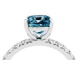 White gold Cushion Cut Blue Topaz Pavé Solitaire Ring with Round Band and Prong Setting_40