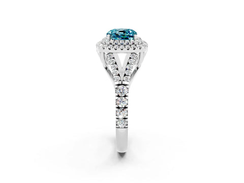 White gold Cushion Cut Blue Topaz Pavé Split Shank Double Halo Engagement Ring_2
