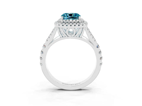 White gold Cushion Cut Blue Topaz Pavé Split Shank Double Halo Engagement Ring_3