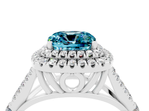 White gold Cushion Cut Blue Topaz Pavé Split Shank Double Halo Engagement Ring_4