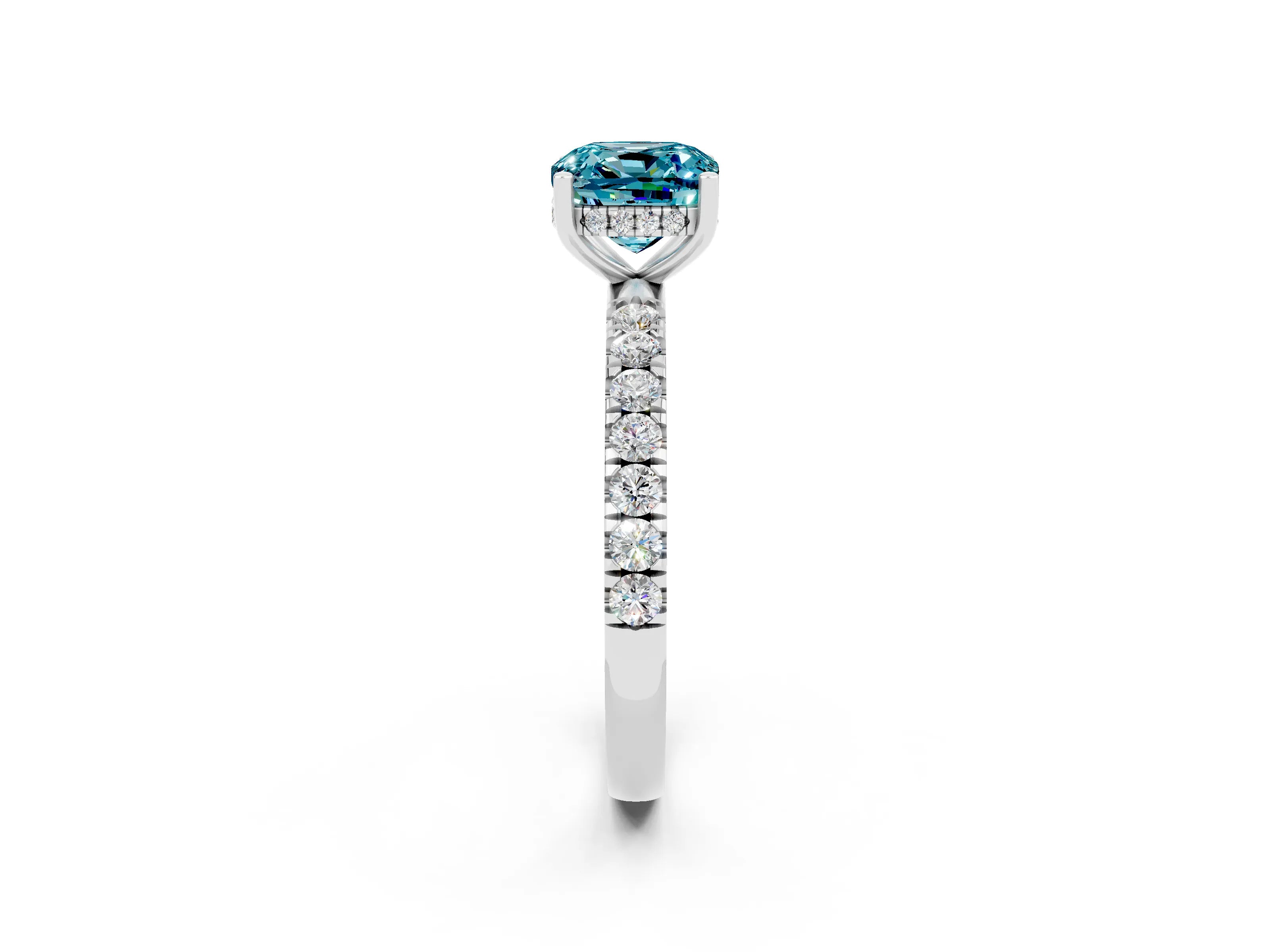 White gold Cushion Cut Blue Topaz Pave Band Solitaire Ring with Four-Prong Setting_38